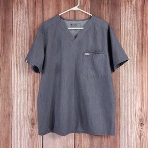 Figs Mens Size Large Leon Two Pocket Scrub Top Gray V-Neck Shirt FM1500 PO 1659